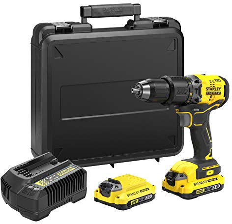 STANLEY FATMAX V20 Perceuse à Percussion Sans Fil 18V Li-Ion 60 Nm Moteur Brushless 32 300 cps/mn avec 1 Mallette 2 Batteries 2 Ah 1 Chargeur SFMCD715D2K-QW