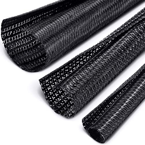 Boao 3 Pieces Cord Protector Wire Loom Black Tubing Cable Sleeve Split Sleeving for USB Charger Cord Cover Audio Video Cable, Each Size 10 ft 3/4 Inch, 1/2 Inch, 1/4 Inch