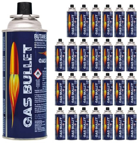 Gas Bullet ® Gaskartusche 227g passend für Gaskocher und Geräte mit Bajonett-Ventil Anschluss (MSF-1a) | Butan | Ideal für Camping/Outdoorküchen/Notfälle (28)