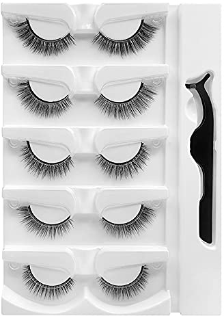 Self-Adhesive Eyelashes, Self Stick Lashes Reusable False Eyelashes, 5 Styles of Natural Fluffy Cat Eye Lashes,Waterproof Soft Thick Volume Faux Mink Lashes No Glue Needed 5 Pairs (5 Styles Mixed)