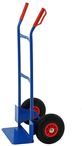 Stahlrohr-Sackkarre mit Standardschaufel und Gummibereifung | HxBxT 118,5x55x45cm | Traglast 200kg | Blau