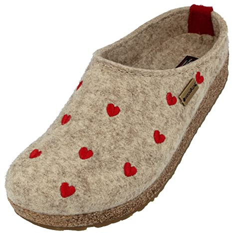 HAFLINGER Zapatillas de casa de Fieltro Grizzly Cuoricini 741031, Talla:40 EU, Color:Beige