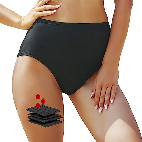feitycom Period Swimwear-Menstrual Swimsuit Bikini Bottoms-High Waisted Leakproof Swim Bottoms for Teens Girls and Women