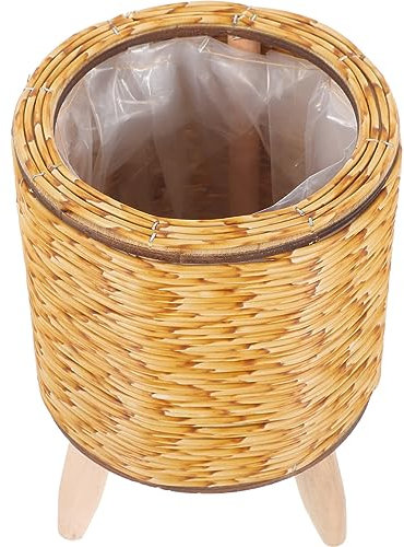 Happyyami Cesta De Maceta De Mimbre Rústica con Patas De Madera Tejidas Maceta Tejida Soporte De Mimbre para Plantas De Interior Y Exterior