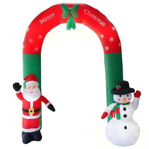 8 FT Gonfiabili di Natale, decorazioni esterne ad arco, gonfiabili giganti, impermeabili, con arco di Babbo Natale e pupazzo di neve, decorazioni gonfiabili da giardino con 9