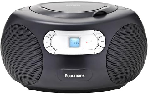 CD Boombox With Bluetooth - Black - FM Radio CD Display - Portable CD Player Boombox Sound Speaker With Bluetooth - Mains Or Battery Operated - Bluetooth Streaming Speaker