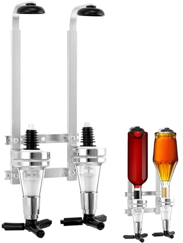 QWORK 2-Bottle Wall-Mounted Liquor Dispenser with Revolving Nozzle - Sturdy Aluminum Alloy Drinkware Set for Bars and Home, Twist Valve Mixing, Enhances Decor, Leakage Prevention