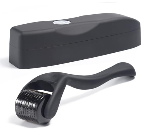 Dermaroller Cheveux, 540 Aiguilles en titane de 0,5 mm Dermaroller Barbe, Rouleau à barbe noir mat, rouleau à micro-aiguilles pour les soins de la peau et des cheveux