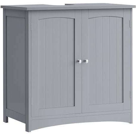 VASAGLE Meuble sous Lavabo, Meuble de Salle de Bain, Placard sous Vasque, avec 2 Portes, Étagère Réglable, Beaucoup d’Espace de Rangement, Style Moderne, 40 x 70 x 70 cm, Gris Tourterelle BBC011G01