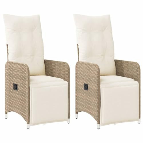 vidaXL Justerbara trädgårdsstolar 2 st med dynor beige konstrotting, solstol, vilostol, trädgårdsstol, solstolar, vilostolar, trädgårdsstolar