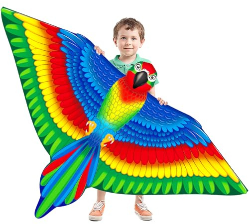 Huge 3D Parrot Kites for Kids Ages 4-8 Easy to Fly, Beach Colorful Kite for Children and Adults, Perfect for Girls Boys Garden Park Flying Toys Children Outdoor Activites Games (Green)