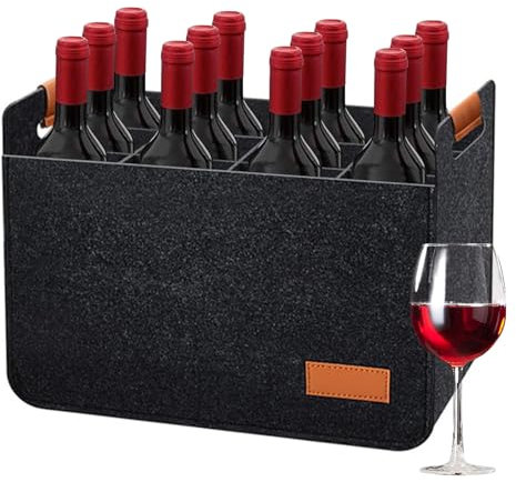 YumSur 12 Bottles Wine Carrier Tote,Flaschenträger 12 Fächer Flaschentasche,Filz Flaschen Tasche Wiederverwendbar,Portable Bottle Holder Bag,Weinflaschenhalter Tasche für Reisen,Camping und Picknick