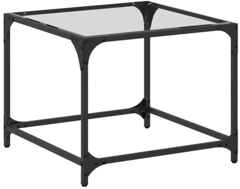Baziroo Couchtisch mit Glasplatte 50x50x40 cm Wohnzimmermöbel Telefontisch Kaffeetisch Satztisch Wohnzimmertisch Wartebereich Tisch Holzwerkstoffe und Stahl und Glas Transparentes Glas