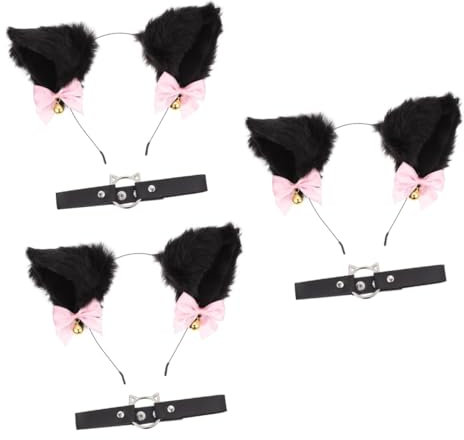DEARMAMY 3sätze Dekoratives Katzenohren-haarband Glöckchen Und Halsband Für Cosplay Halloween-party Und Kostüm Teiliges Aus Schwarzem Und Design Ergänzung Für Kreative Auftritte