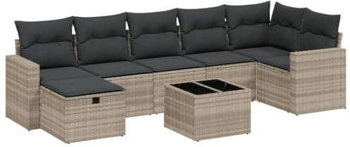 vidaXL Garten Sofagarnitur mit Kissen 8-TLG., Gartenmöbel Gartengarnitur, Sitzgruppe Sitzgarnitur, Lounge Sofa Garnitur Terrasse, Hellgrau Poly Rattan