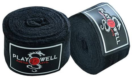 Playwell Martial Arts Boxbandagen, Baumwolle, lang, schwarz, 5 m lang
