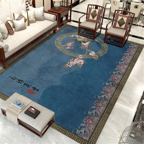 RUGMRZ Kinder TeppicheBodenmatte Kinderzimmer Flur Teppich 120x170CM schöner wohnen blauBequemer minimalistischer Orientteppich mit Blumenmuster