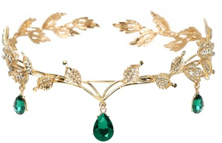 Elfen Kopfschmuck, Tiara Elfe, Blatt Hochzeit Tiara Krone, Feen Kopfschmuck Damen, Elfenkrone Schmuck, Feen Krone, Strass Kristall Braut Tiara, Prinzessin Kristall Tiara Headwear für Frauen Mädchen