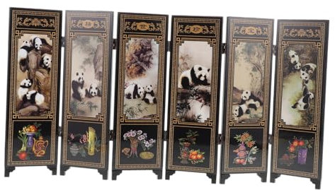 ibasenice Paravent Pliant Chinois Miniature Décor Bureau Laqué Style Antique Ornement Panda Séparateur De Oriental