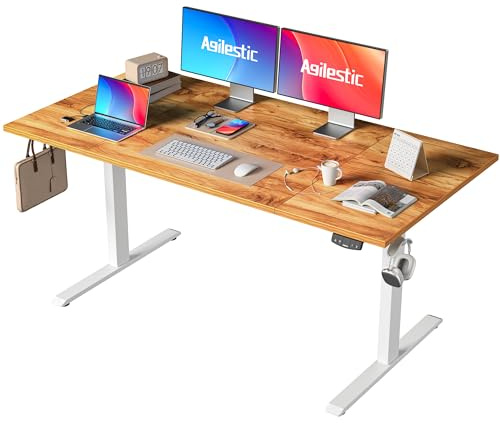Agilestic 160 x 80 cm höj- och sänkbart skrivbord, sit-stand-skrivbord med minnesfunktion, ergonomiskt datorskrivbord, bestående av fyra sammanfogade bordsskivor, ljusbrunt