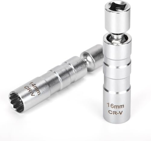 Tunejoy Chiave per Candele Magnetica Presa per Candela di Accensione Muro Sottile a 12 Punti 3/8 Pollici 14 mm 16 mm per la Maggior Parte delle Auto 2 Pezzi