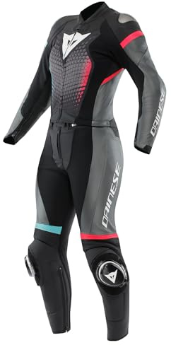 DAINESE Fulminea Tuta in pelle da moto 2 pezzi da donna, nero/azzurro/rosa, 44