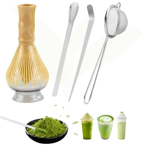 Kit te Matcha con Chasen Cuchara Medidora Colador Soporte Brocha Matcha Set Material Apto para Uso Alimentario 5 Piezas para Hogar Oficina,Pack Mejor Regalo para Los Amantes Del Matcha