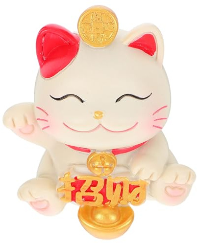 ORFOFE Statua Mini Giapponese in Resina con Braccio Che Saluta Scultura Maneki Neko per Ricchezza Decorazione da Scrivania Compatta e Collezionabile