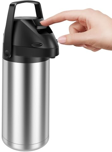 Jarra de bombeo Airpot 1,9L termo bomba de acero inoxidable 64 oz impermeable bomba termo cambiador con cerradura de seguridad para café, agua, té, chocolate caliente chocolate cacao