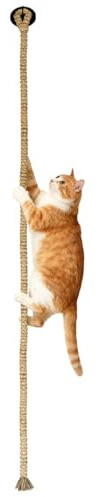 BDKMMS Cat Climbing Rope, 118Inch Natural Hemp Rope with Heavy Duty Hook, Ceiling & Wall Mounted Exercise Toy for Indoor Outdoor Cats