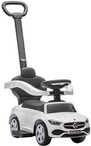 AIYAPLAY Macchina Primi Passi Cavalcabile per Bambini 1-3 Anni Convertibile in Passeggino con Maniglione, Barriera a 360° e Volante, Auto Cavalcabile in PP e Acciaio, 91x40x83 cm, Bianco