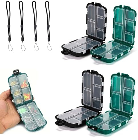 Scatole per Esche da Pesca,4 Pacchi Cassetta Pesca Porta Accessori,Porta Totanare,Scatole per Attrezzatura da Plastica,Trasparente Organizer,Fishing Tackle Box con 4 Cordini per Esche e Attrezzature