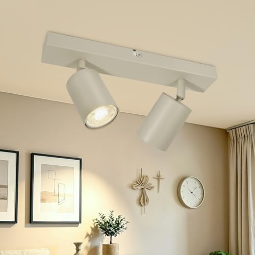 Ketom Deckenstrahler LED 2 Flammig, GU10 Deckenlampe Beige, Schwenkbar | Lampe Küche Decke Metall, Strahler Innen Wand Modern, Deckenleuchte 2 Spots für Wohnzimmer, Schlafzimmer, Ohne Leuchtmittel