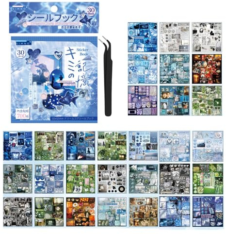 Japanese Retro Dreamcore Sticker Book,700+ Kawaii Scrapbook Stickers,30 Sheets Japanese Stickers,All-in-One Scrapbooking Stickers Kit for Journaling,DIY Crafts,Phone Laptop Decoration(Dreamcore Blue)