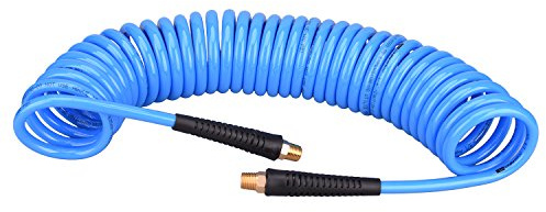 WYNNsky 25 Feet Polyurethane Coiled Air Compressor Hose, 1/4 Inch MNPT Brass Swivel Air Fittings with Bend Restrictor