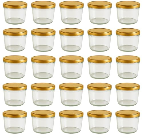 hocz 25x Marmeladengläser 230 ml | mit Deckel Gold TO 82 | mit Etiketten NZ | Einmachgläser mit Schraubdeckel zum befüllen | Sturzgläser für Marmelade Schraubgläser | leere Gläser Set | 25 Stück