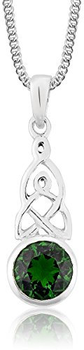DTPsilver® 925 Sterling Silber Halskette - Keltischer Knoten Anhänger mit Glassteine - Mit oder ohne Kette - Breite: 1,2 mm - Verstellbare Länge: 40 bis 45 cm - Grüne Smaragd