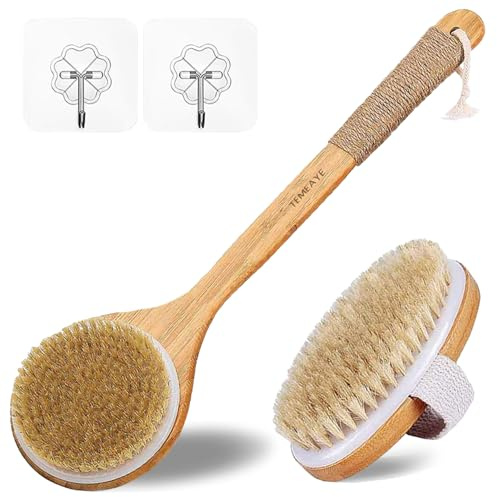 TEMEAYE Dry Brushing Body Brush Sets Wooden Handle Combined with Medium Strength Natural Bristles Gentle Exfoliator Remove Cellulite Lymphatic Drainage Makes the Skin of the Entire Body Softer