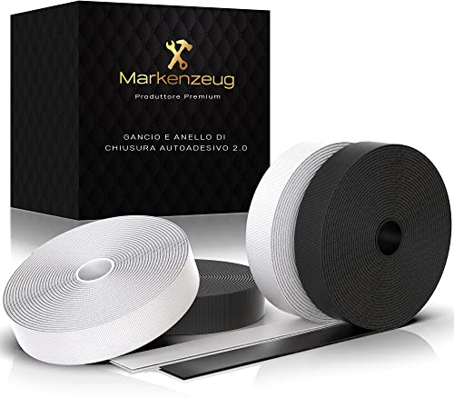 MARKENZEUG Premium Klettband selbstklebend 4er Set I 20m Doppelseitiges Klebeband mit Klettverschluss I Extra-starkes selbstklebendes Montageband I 2cm breit