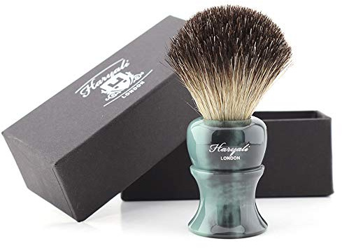 Haryali London - Pennello da barba da uomo, con setole di tasso nero puro, con manico in resina, per barba, baffi e peli del viso, ideale come regalo per gli uomini