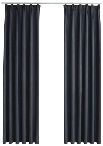 vidaXL 2X Vorhang Verdunkelung mit Haken Verdunkelungsvorhang Kräuselband Thermo Gardine Blickdicht Vorhänge Wohnzimmer Anthrazit 140x175cm