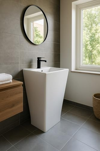 GT-LUX Lavabo lavandino lavello a colonna da appoggio a terra in ceramica bianca quadrato | rotondo ovale (Quadrato - YH401)