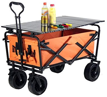 GLJ Bollerwagen faltbar Outdoor Pull Wagon mit Tisch, All Terrain Camping Transport, Nutzfahrzeug mit Bremsen zum Einkaufen Gartenarbeit, 5 Farben (Color : Style 1)