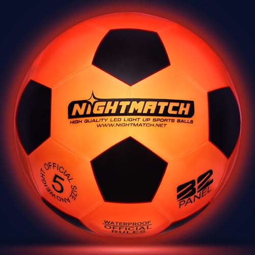 NIGHTMATCH Balón de fútbol Luminoso LED | Tamaño Oficial 5 | Impermeable | Brillan en la Oscuridad | Fútbol para niños y Adultos | Fútbol Luminoso | para Interior y Exterior