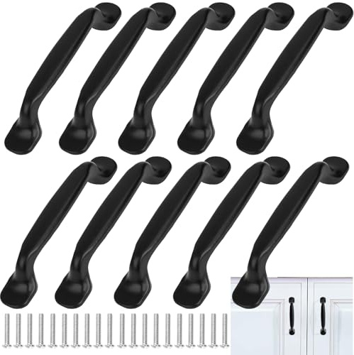 Dtoterul Tiradores de Muebles 10 Piezas Negro Aluminio Tirador Manija del Cajón Tirador para Muebles Negro Manija del Cajón Gabinete para Armarios Tiradores Cocina con Tornillos Tirador para Armario