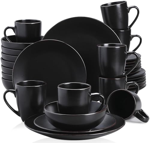 Tafelservice Steingut, vancasso MODA Geschirrset, Vintage Aussehen, 32-teiliges Kombiservice mit je 8 Speisetellern, Kuchentellern, Schalen und Tassen
