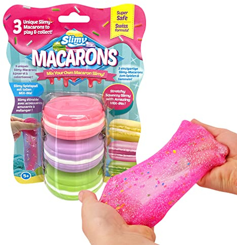 SLIMY Macarons 3 x 50g in Rosa, Lila & Grün - Original Slime Set mit verschiedenen Spielmassen, Glitzer und Streusel zum Einkneten, Spielspaß für Kinder, elastische Spielknete (Spielzeug ab 3 Jahre)
