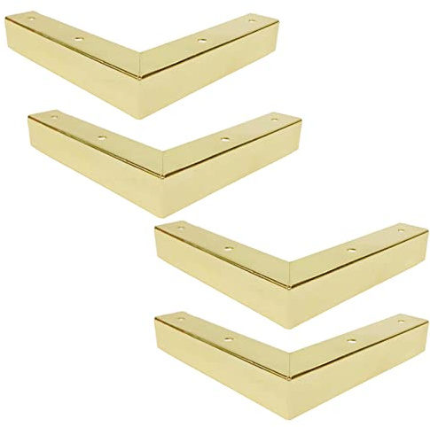 4 Stück Metall Sofabeine,Eisen Möbelbeine Möbelfüße,L Typ Couchtischbeine Möbelfüsse,Höhe 3cm Bettbeine,TV Schrankbeine,Erhöhte Höhe 3cm,Galvanisierter Prozess,Mit Schrauben (Gold)
