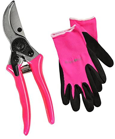 Burgon & Ball FloraBrite Pink - Gardening Gloves (M/L) & Secateurs Set