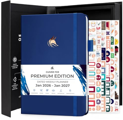 Clever Fox Planer Premium datiert (Januar 2023-Januar 2024),Luxuriöser Wochen- und Monatsplaner zur Steigerung der Produktivität,A5, Marineblau (wöchentlich)